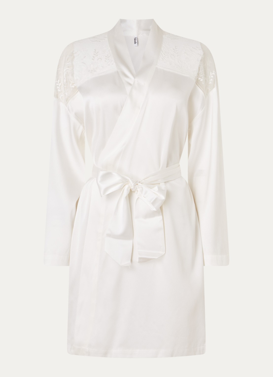 Aubade Midnight Whisper kimono in zijdeblend met kant - voorkant 2 wit