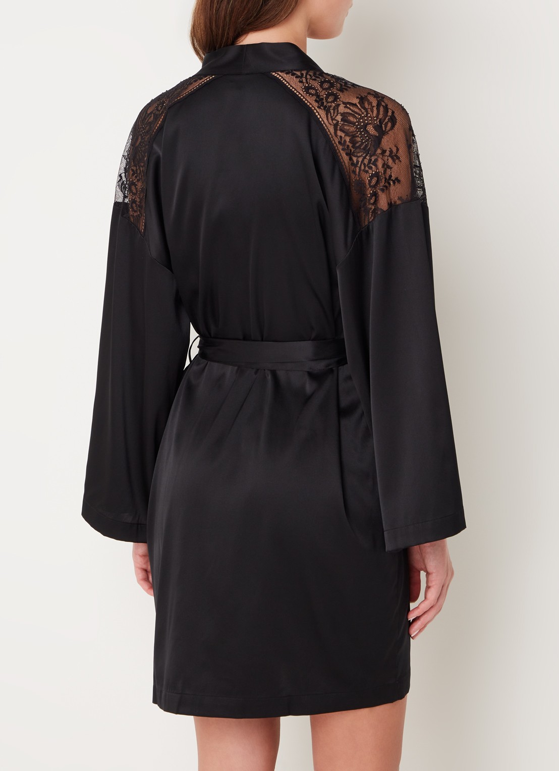 Aubade Midnight Whisper kimono in zijdeblend met kant - achterkant 4 zwart