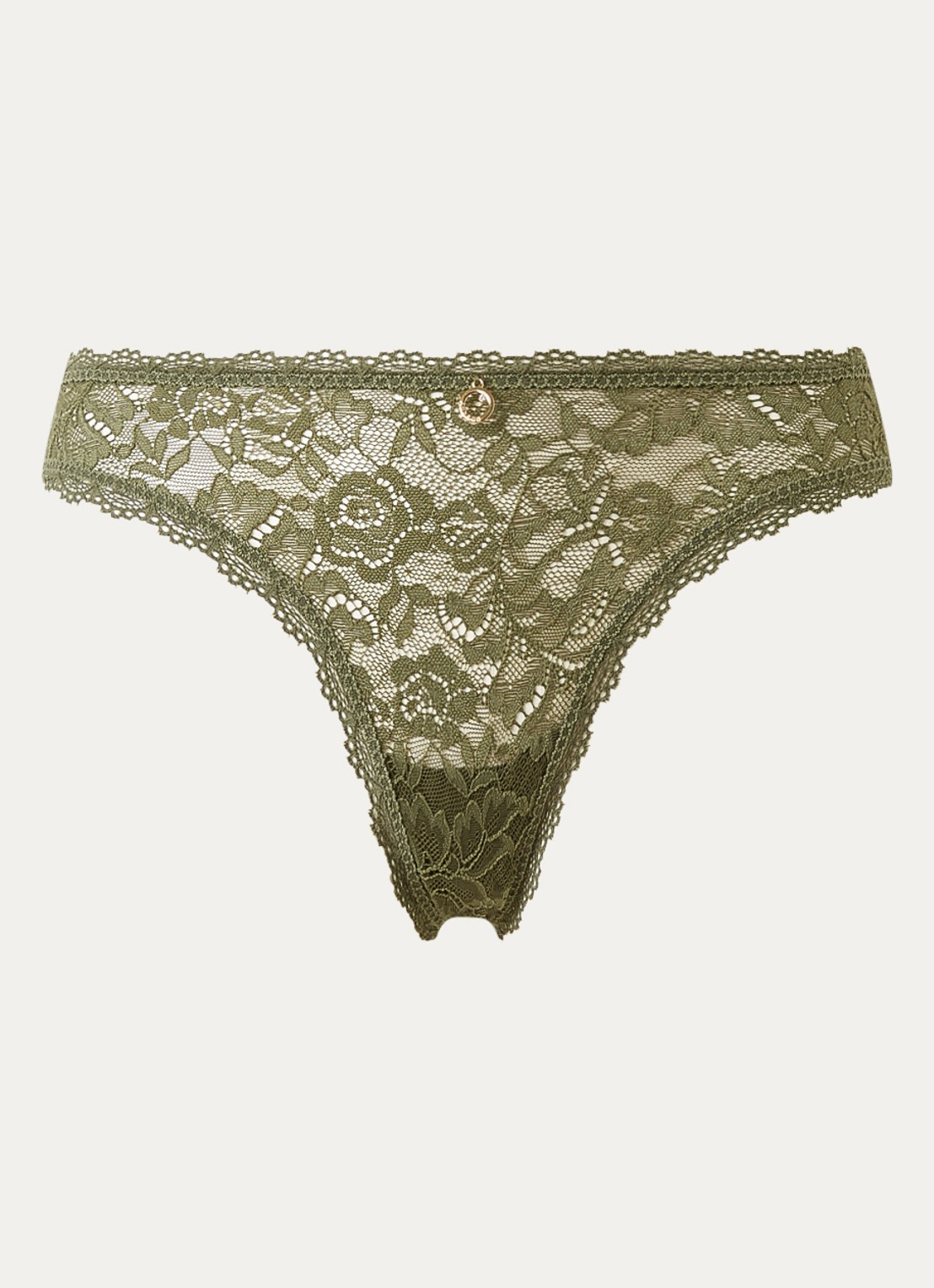 Aubade Rosessence tanga van kant - voorkant mosgroen