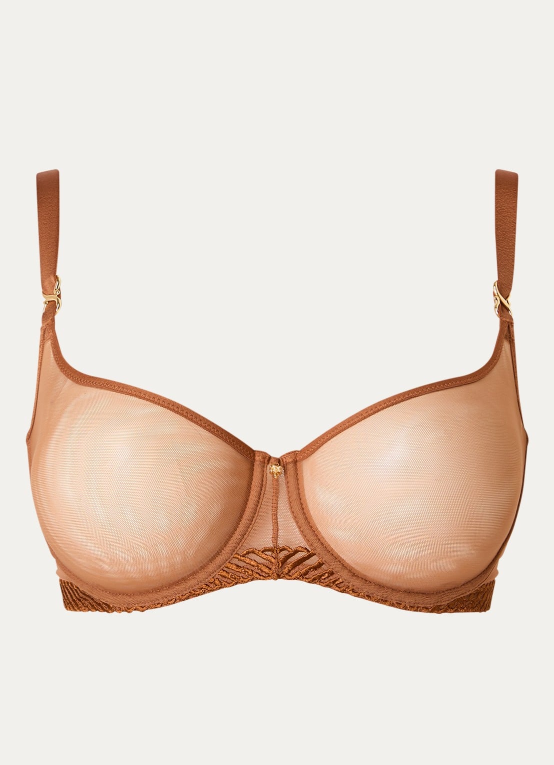 Aubade Sheer Emotion beugel bh van mesh met borduring - voorkant 2 cognac