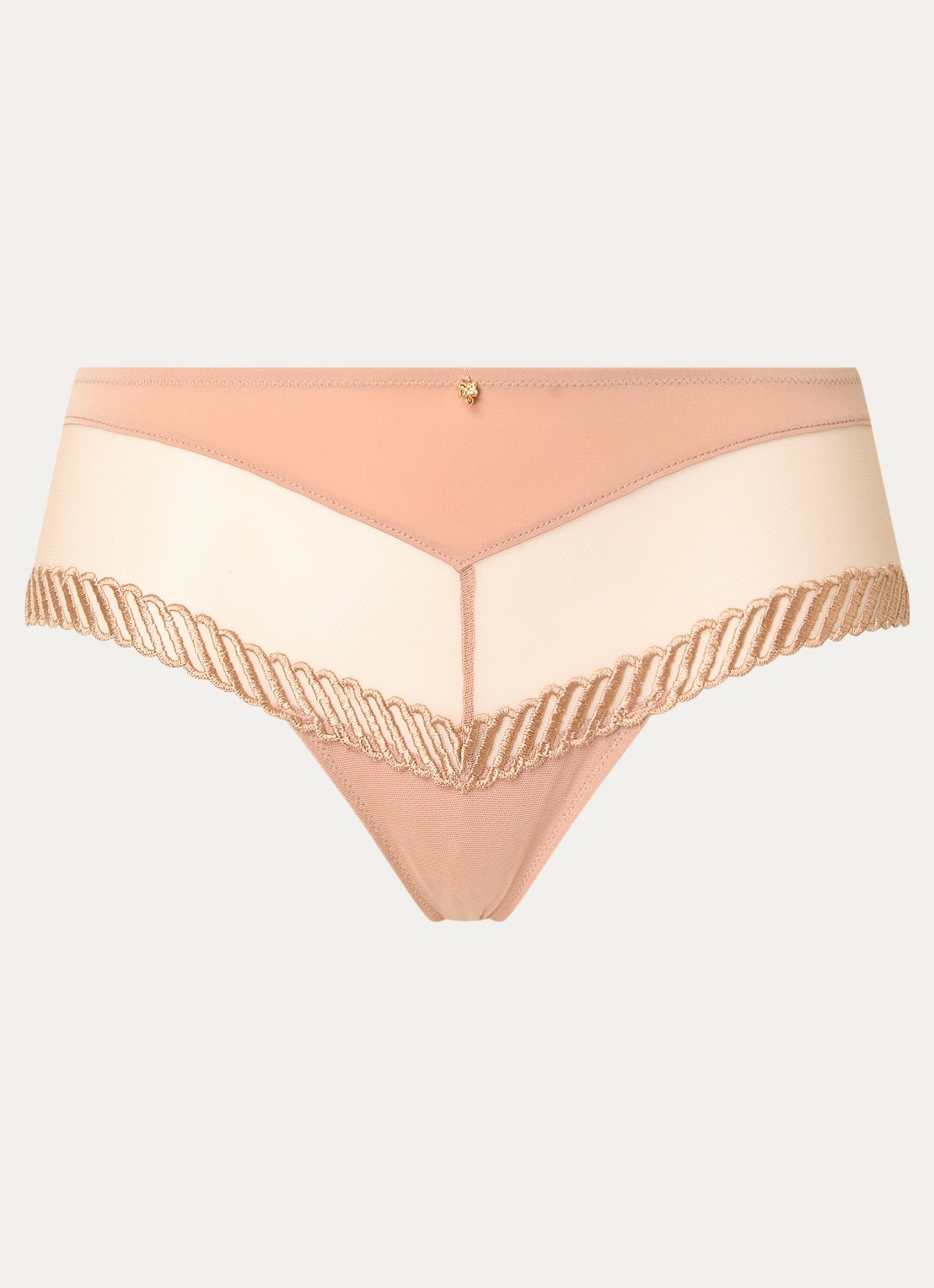 Aubade Sheer Emotion shorty met mesh en borduring - voorkant 2 zand