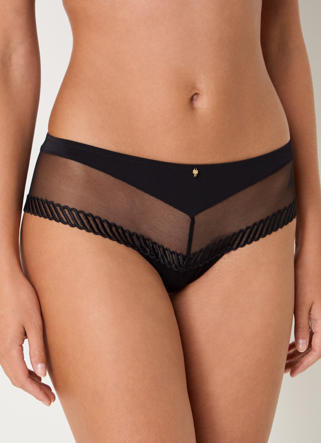 Aubade Sheer Emotion shorty met mesh en borduring - detail 4 zwart