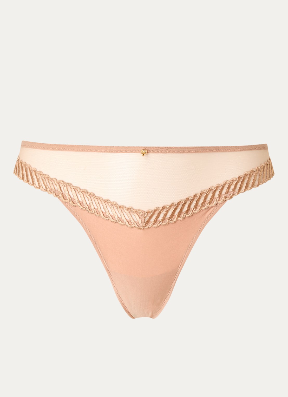 Aubade Sheer Emotion tanga met mesh en borduring - voorkant 3 zand