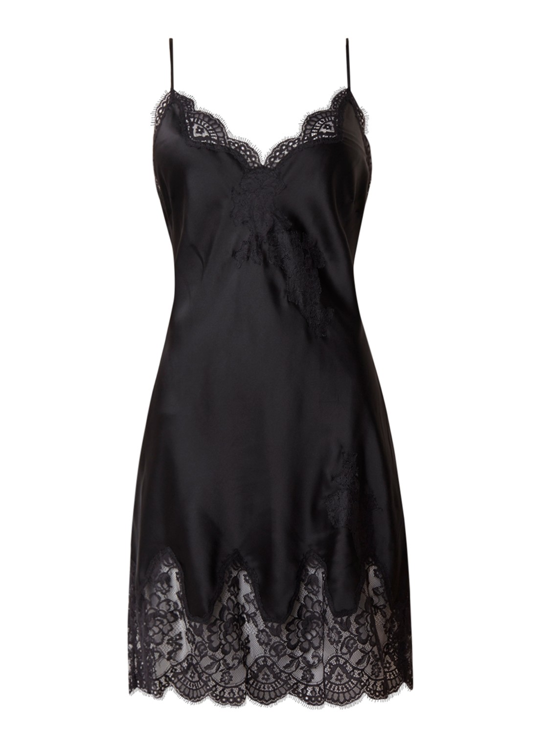Aubade Slipdress van zijde met kant - voorkant 2 zwart