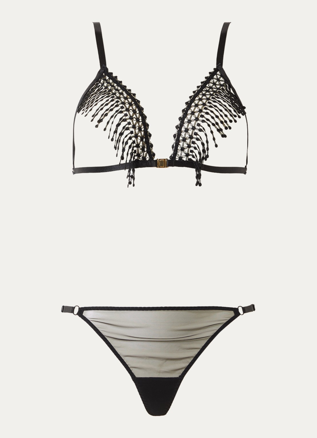 Aubade Tentation bralette en string van mesh - voorkant zwart