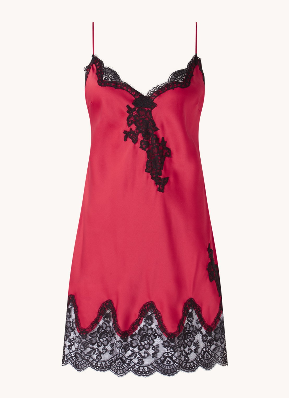 Aubade Toi Mon Amour slipdress van zijde met kant - voorkant 2 steenrood