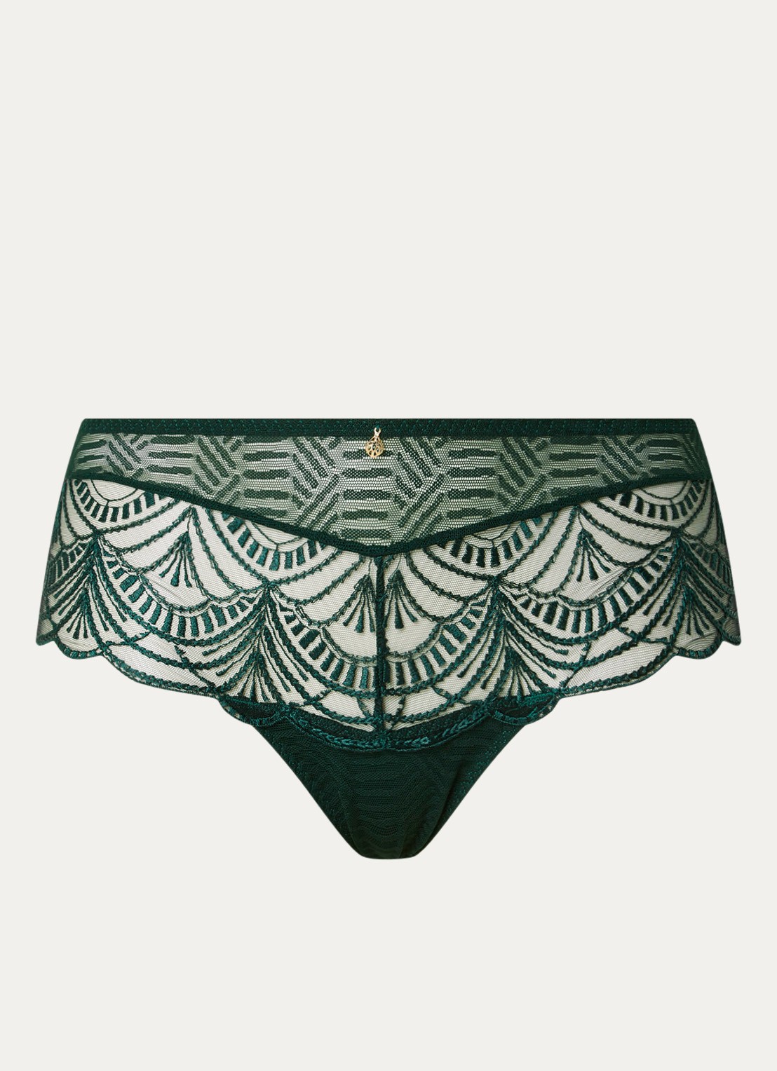 Aubade Vibes shorty van mesh met borduring - voorkant donkergroen