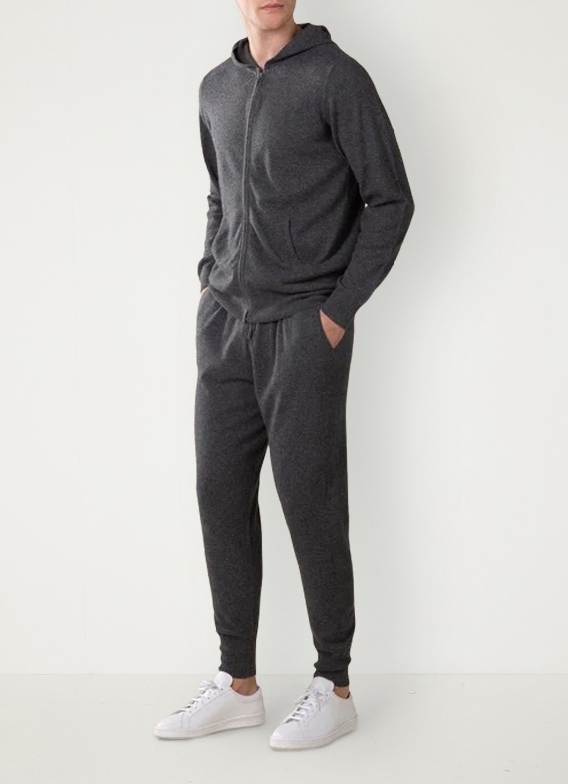 Aurélien Fijngebreid vest met capuchon - voorkant 5 dark grey-21
