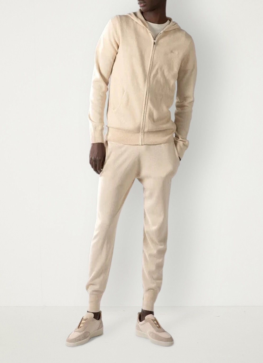 Aurélien Fijngebreid vest met capuchon - voorkant 2 light beige-271