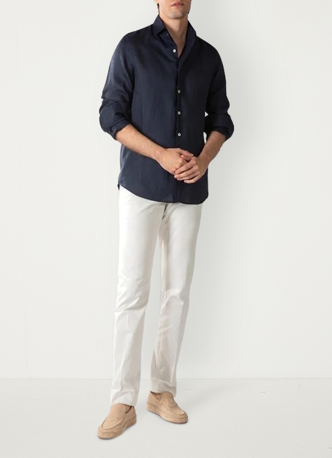 Aurélien Regular fit overhemd van linnen - voorkant 5 navy-410