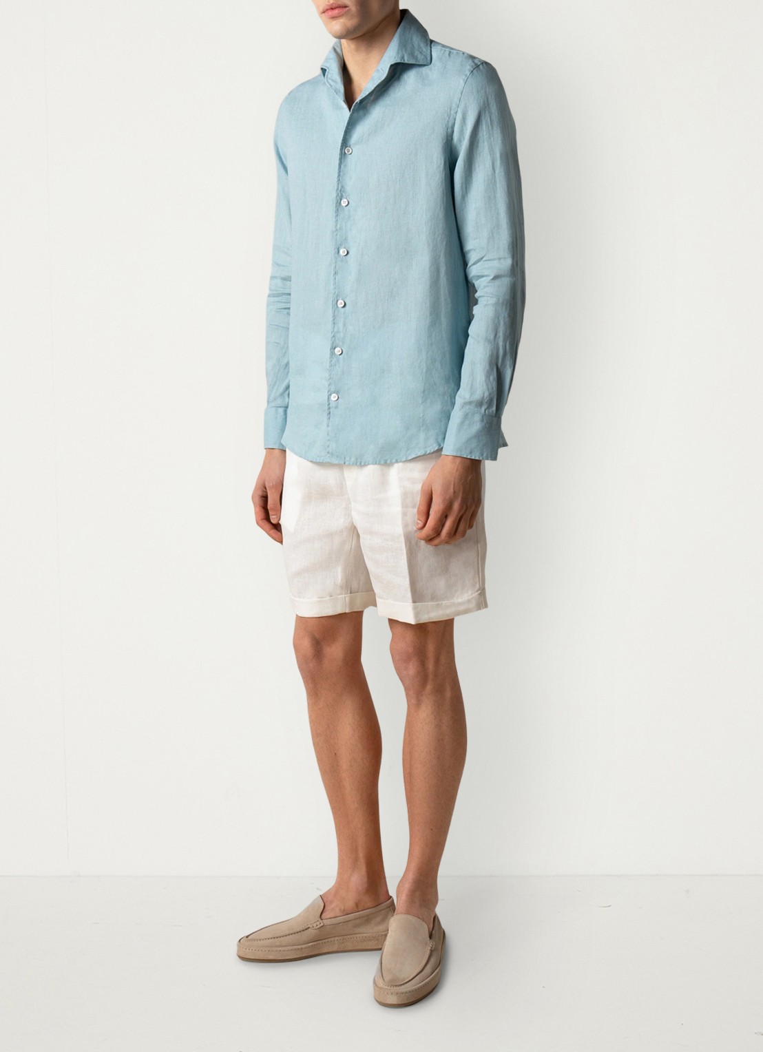 Aurélien Regular fit overhemd van linnen - voorkant 5 blue turquoise-441