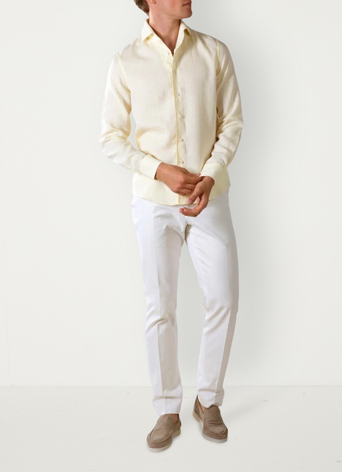 Aurélien Regular fit overhemd van linnen - voorkant 2 light yellow-740