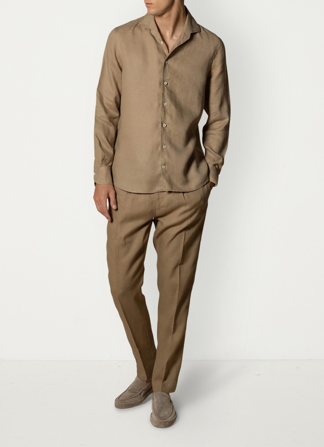 Aurélien Regular fit overhemd van linnen - voorkant 2 dark taupe-901