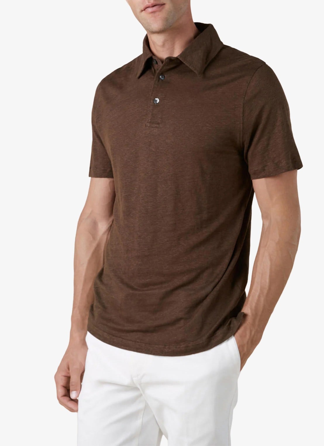 Aurélien Regular fit polo van linnen - detail chocolate-201 / bruin