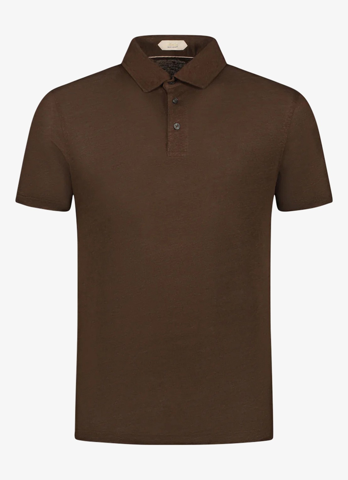 Aurélien Regular fit polo van linnen - voorkant 4 chocolate-201 / bruin