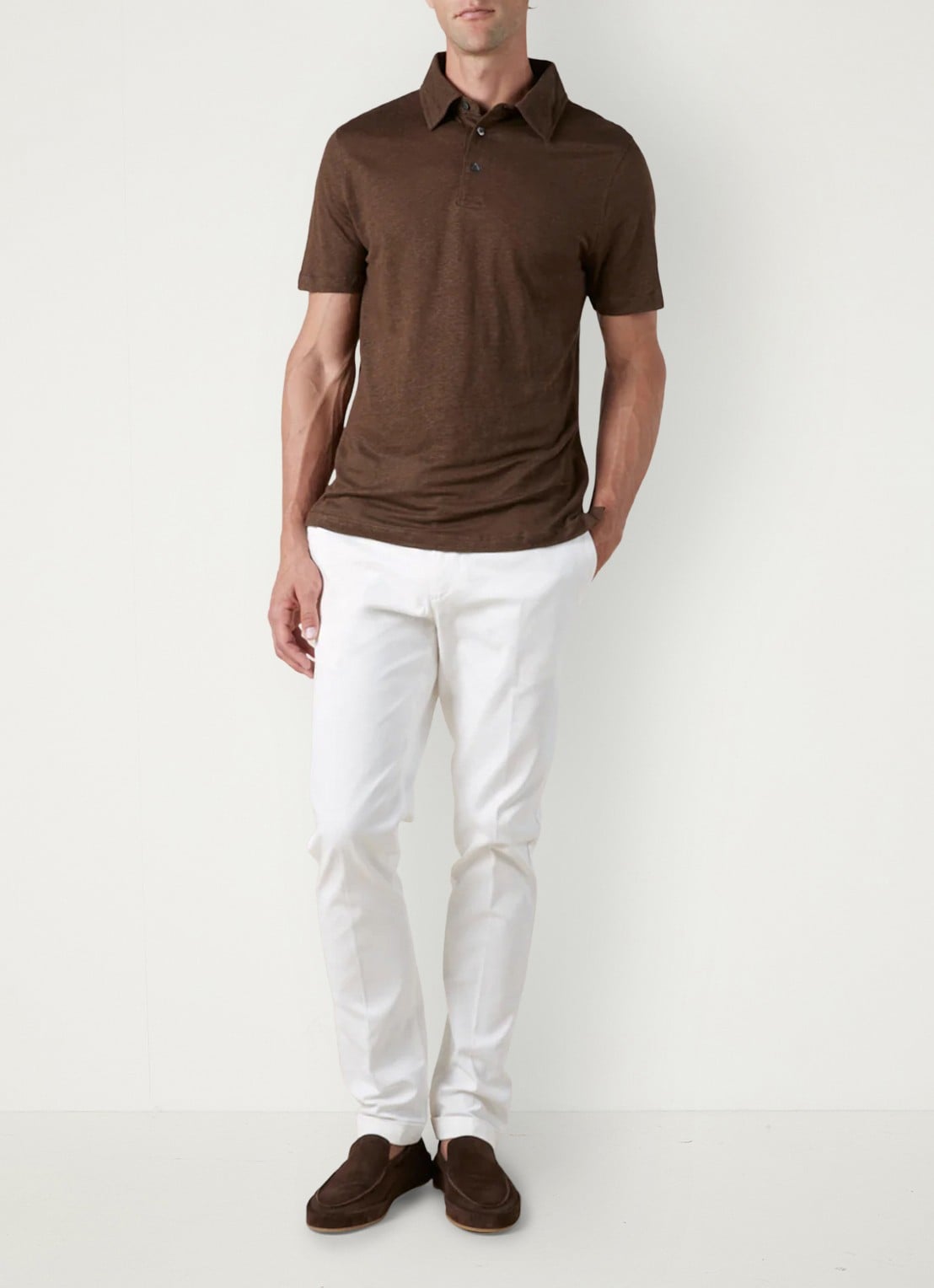 Aurélien Regular fit polo van linnen - voorkant 5 chocolate-201 / bruin