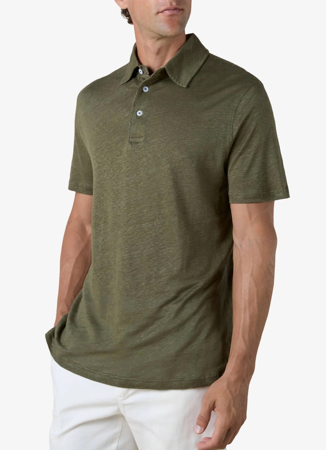 Aurélien Regular fit polo van linnen - detail olive-300