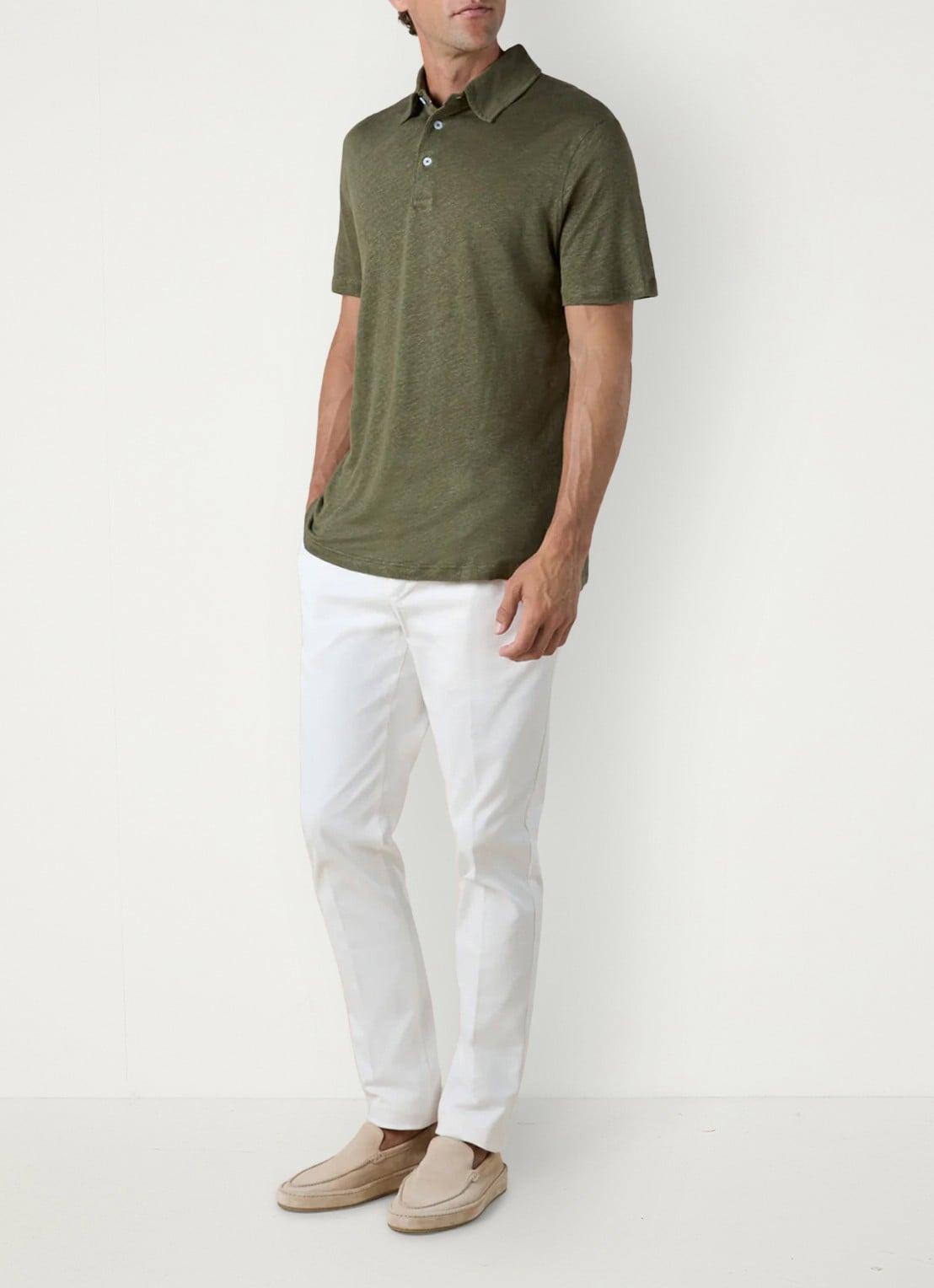 Aurélien Regular fit polo van linnen - voorkant 5 olive-300