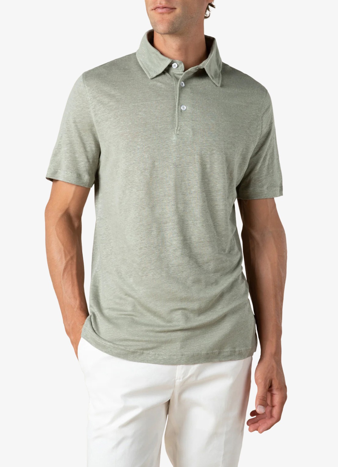 Aurélien Regular fit polo van linnen - detail pistache-340