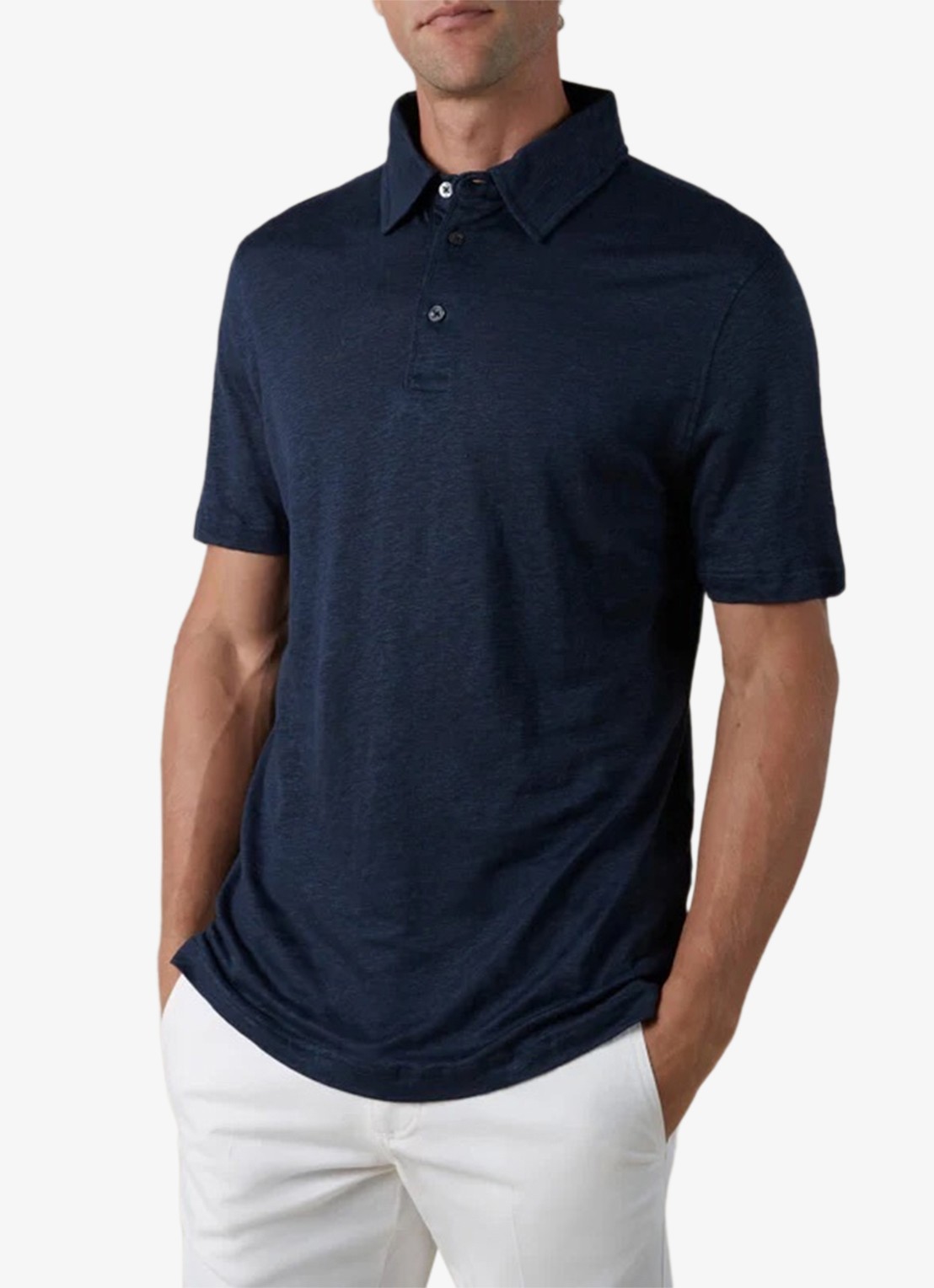 Aurélien Regular fit polo van linnen - detail navy-410