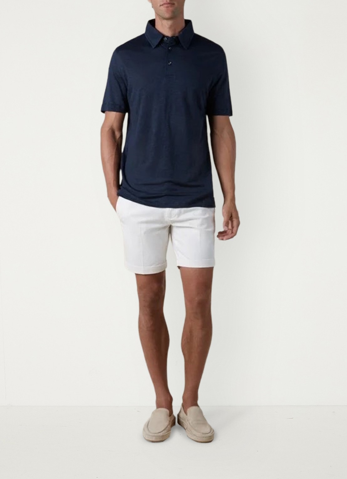Aurélien Regular fit polo van linnen - voorkant 5 navy-410