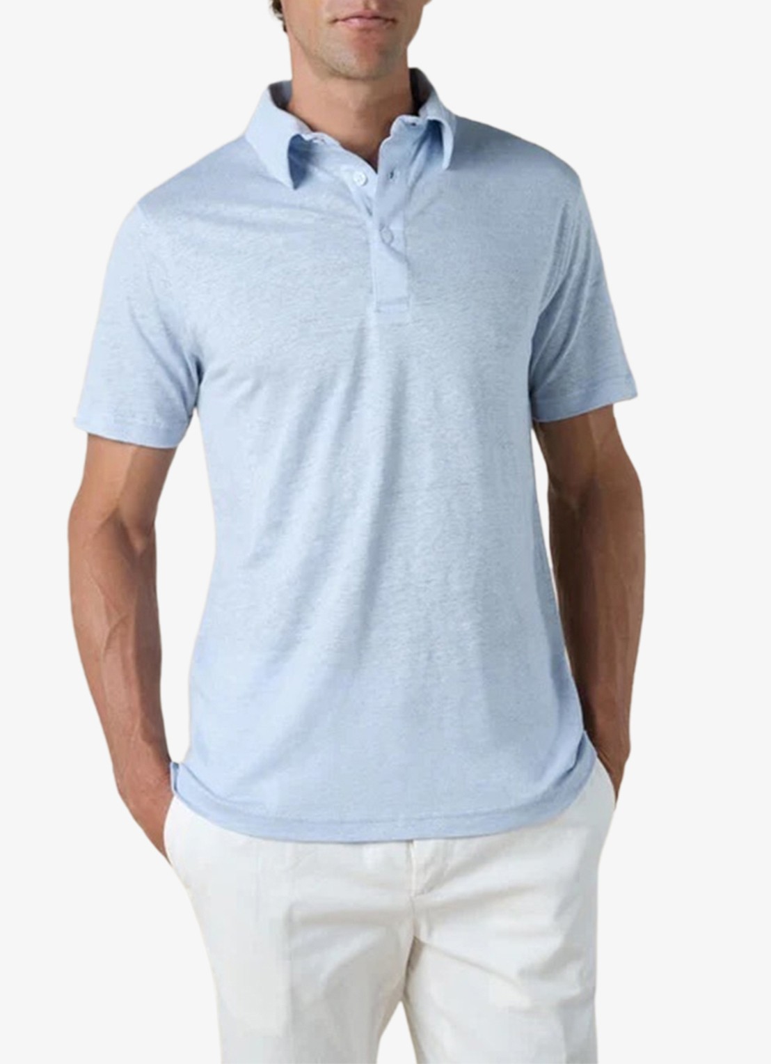 Aurélien Regular fit polo van linnen - detail light blue-450