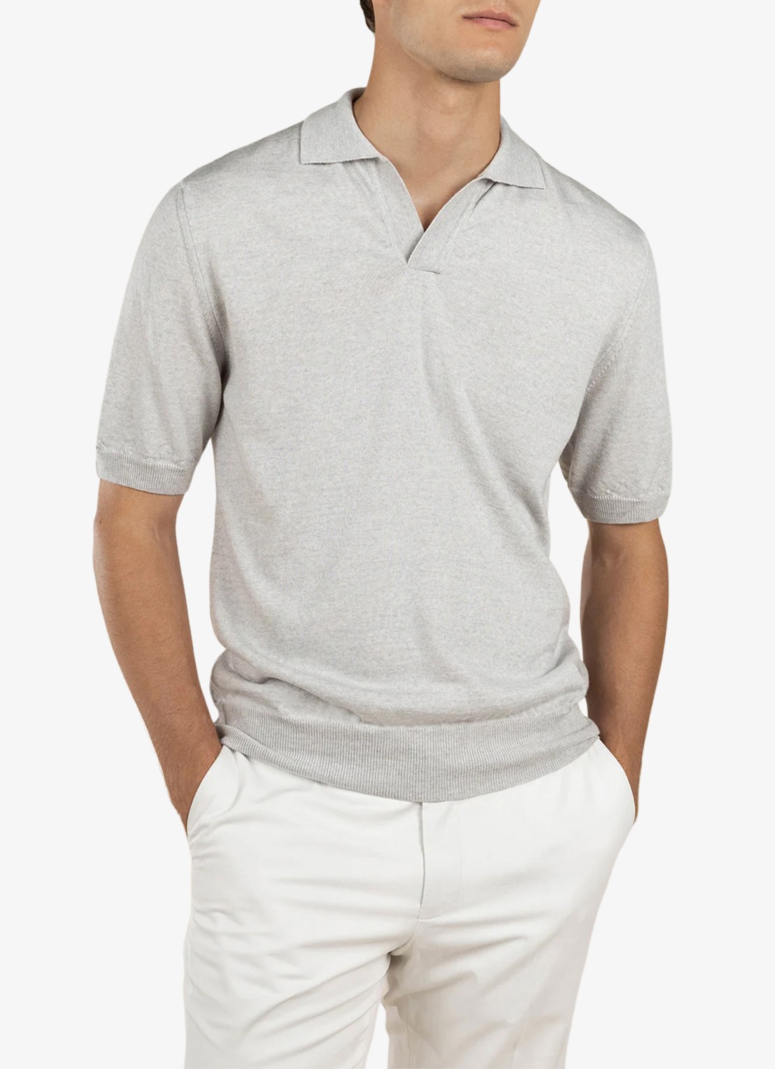 Aurélien Regular fit polo van merino wol - detail 2 light grey-50