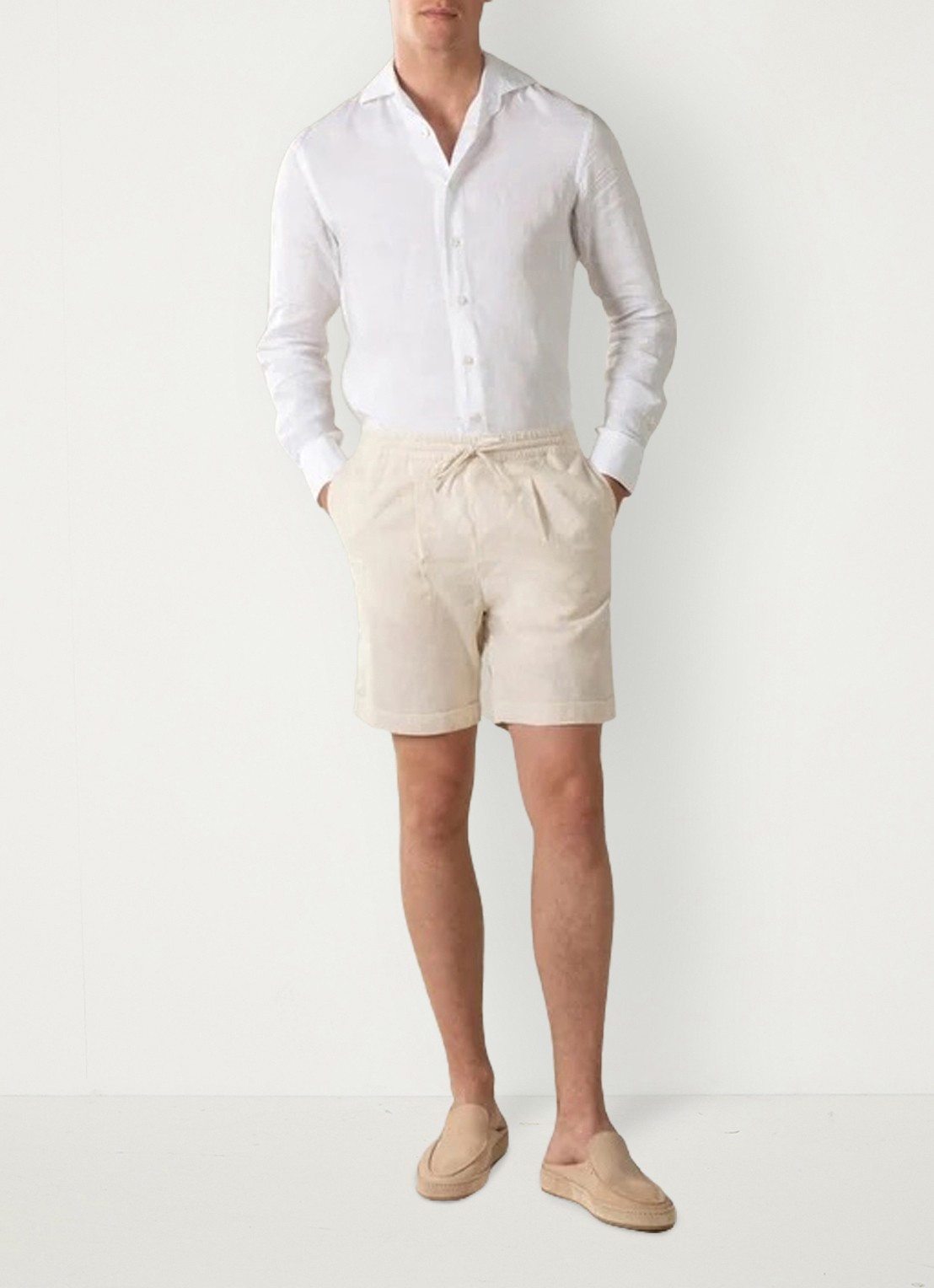 Aurélien Straight fit korte broek van linnen met steekzakken - voorkant 5 beige-260