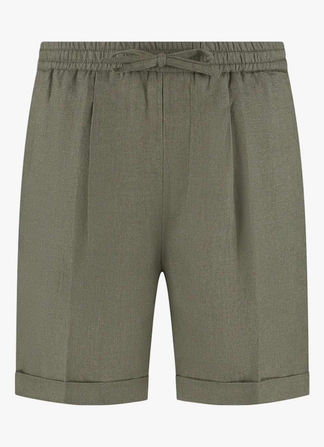 Aurélien Straight fit korte broek van linnen met steekzakken - voorkant olive-300