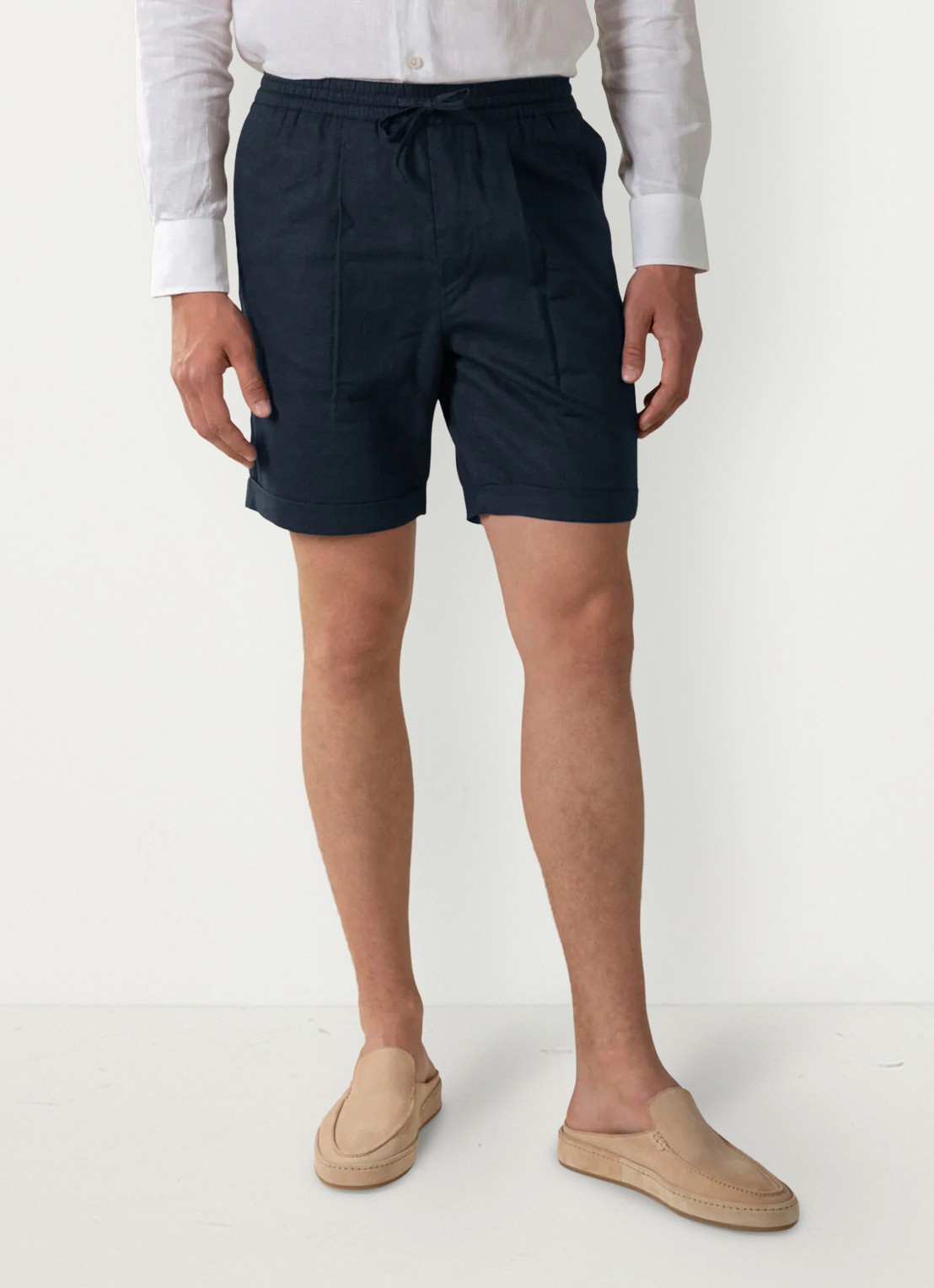 Aurélien Straight fit korte broek van linnen met steekzakken - detail dark beige-251 / beige