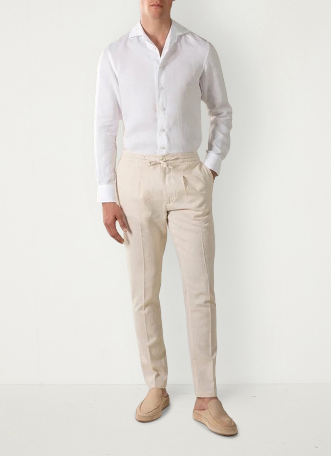 Aurélien Straight fit pantalon van linnen - voorkant 2 beige-260