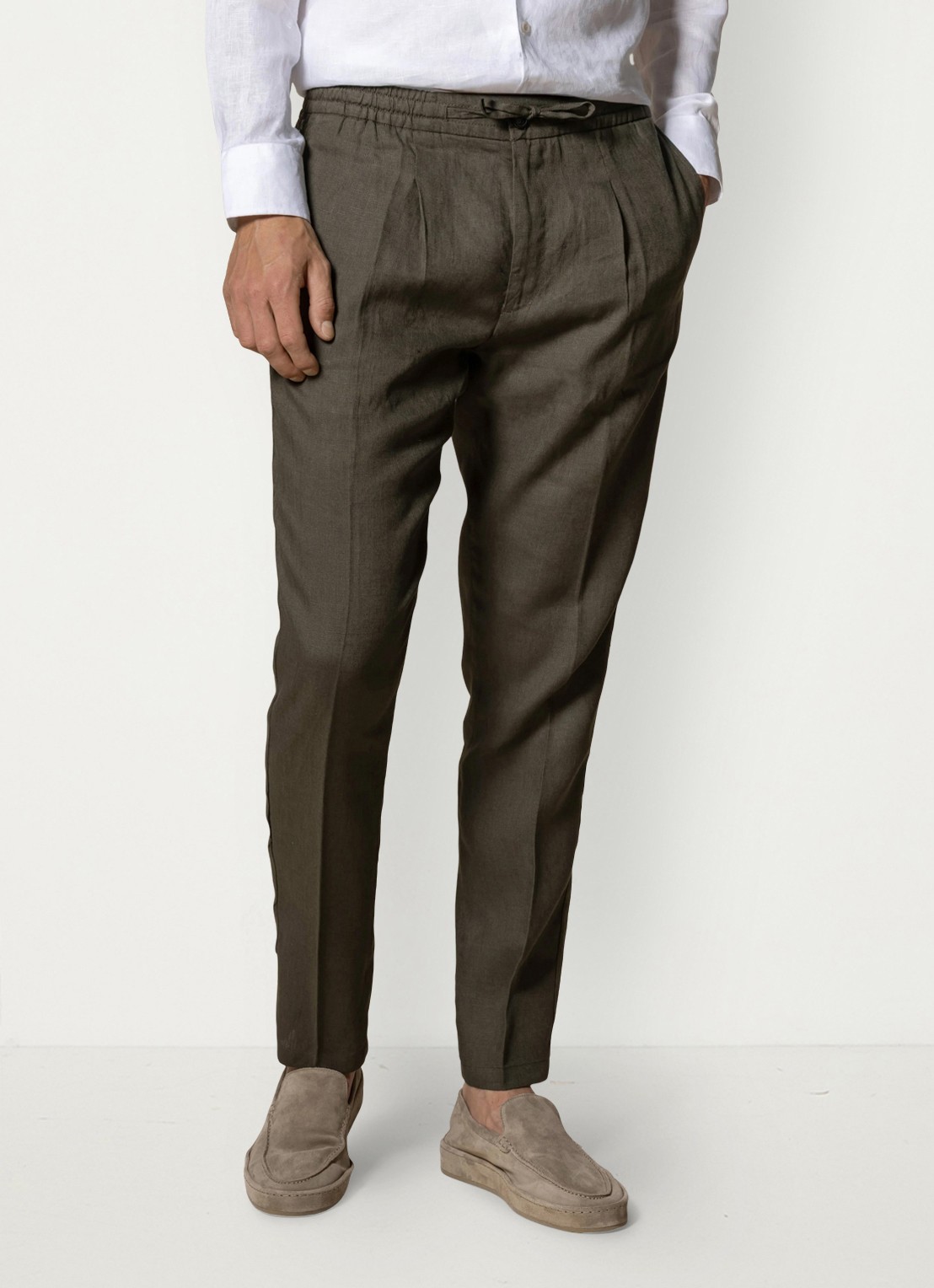 Aurélien Straight fit pantalon van linnen - detail baby blue-452 / lichtblauw