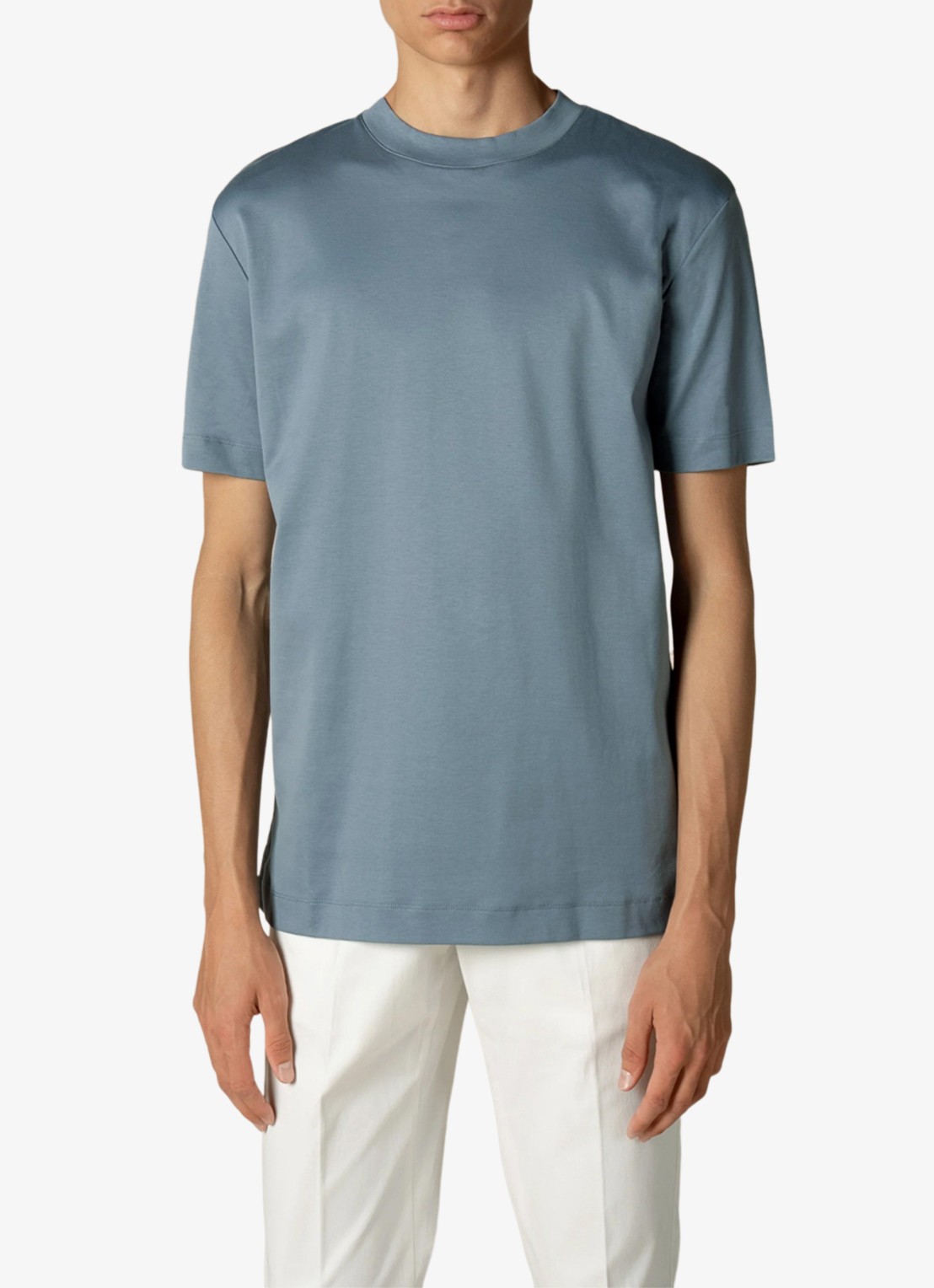 Aurélien T-shirt met ronde hals - detail steel blue-400