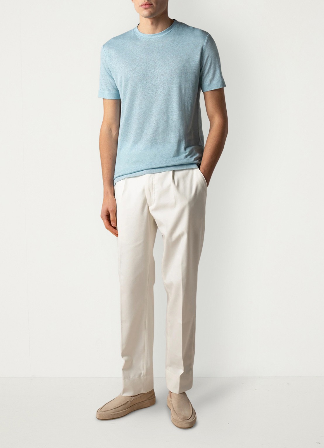 Aurélien T-shirt van linnen - voorkant 6 blue turquoise-441