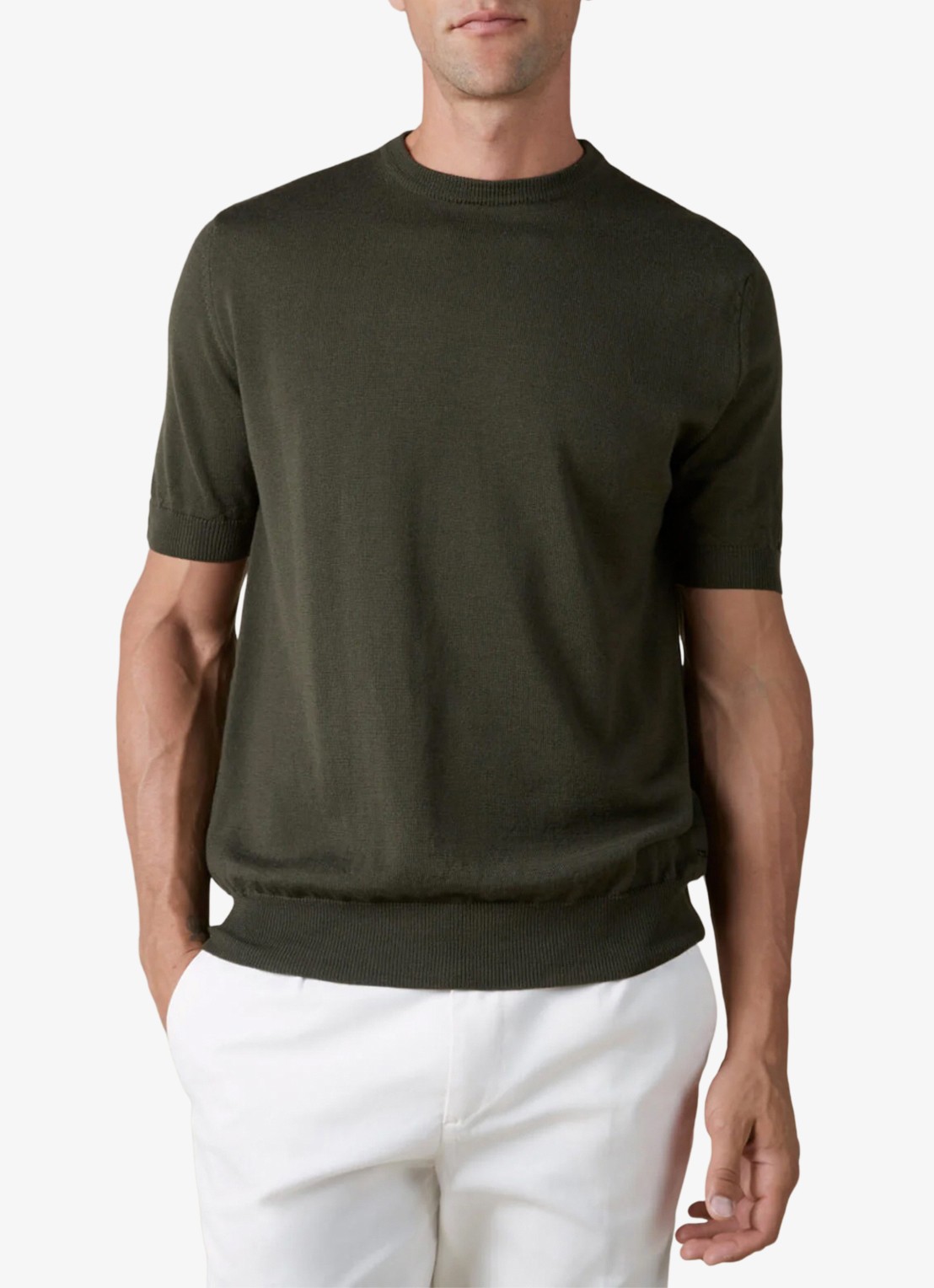 Aurélien T-shirt van merino wol - detail olijfgroen
