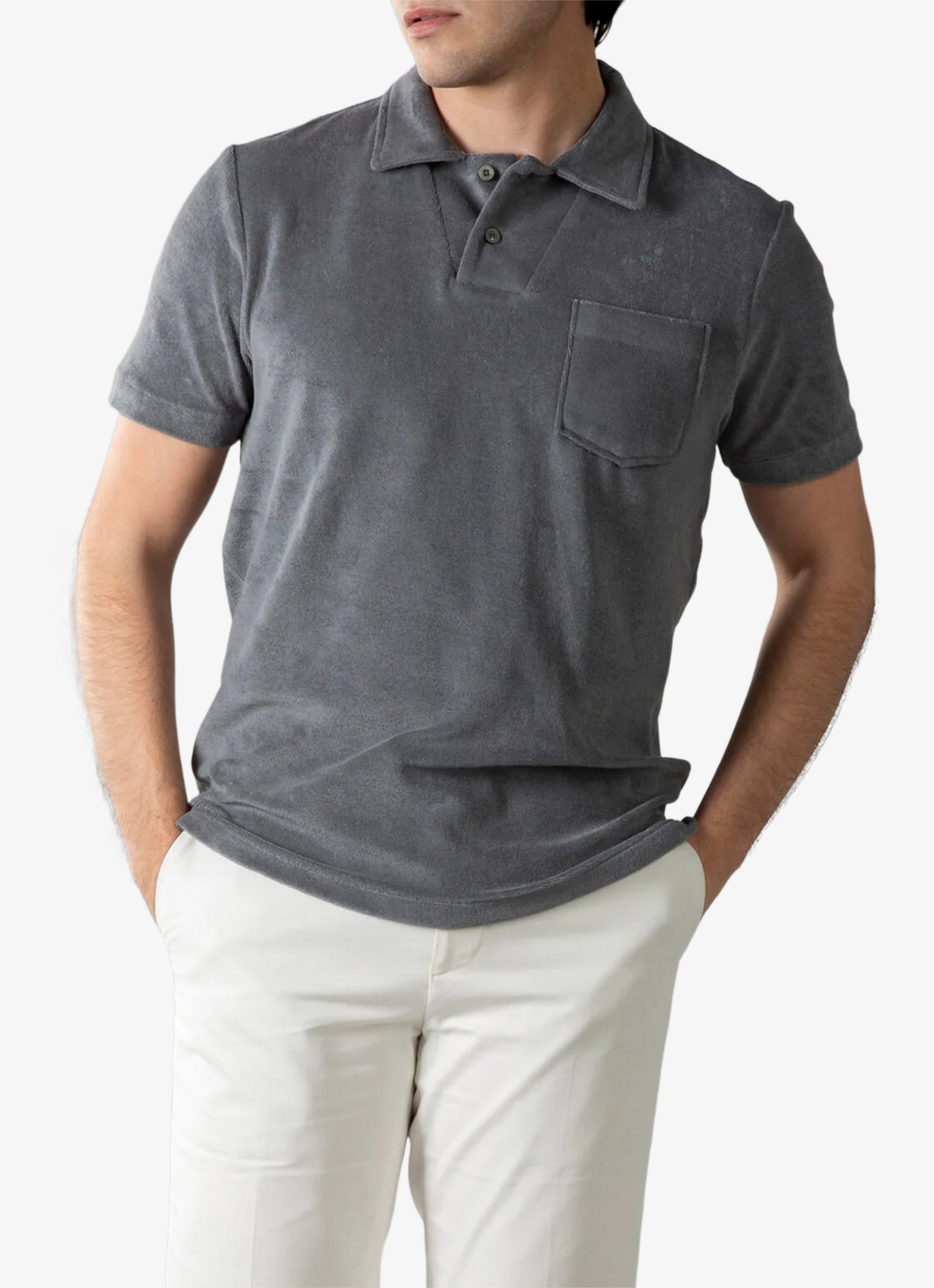 Aurélien Terry regular fit polo van badstof - detail dark grey-21