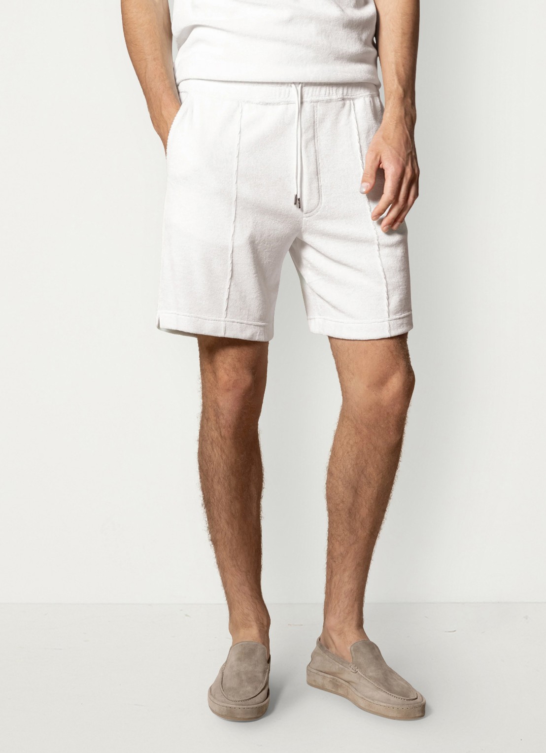 Aurélien Terry straight fit korte broek van badstof - detail 2 white-110