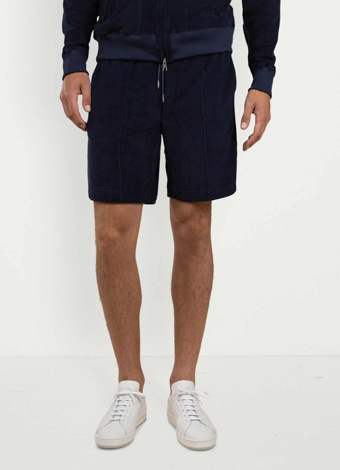 Aurélien Terry straight fit korte broek van badstof - detail navy-410