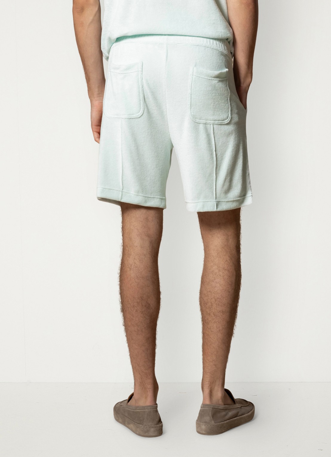 Aurélien Terry straight fit korte broek van badstof - achterkant light aqua-456