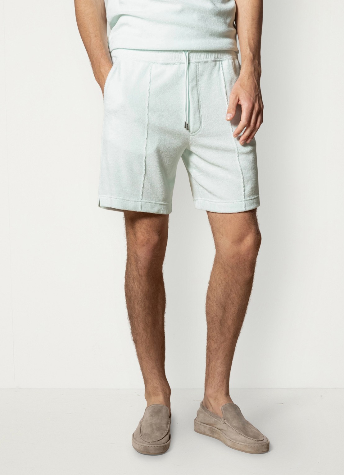 Aurélien Terry straight fit korte broek van badstof - detail 2 light aqua-456