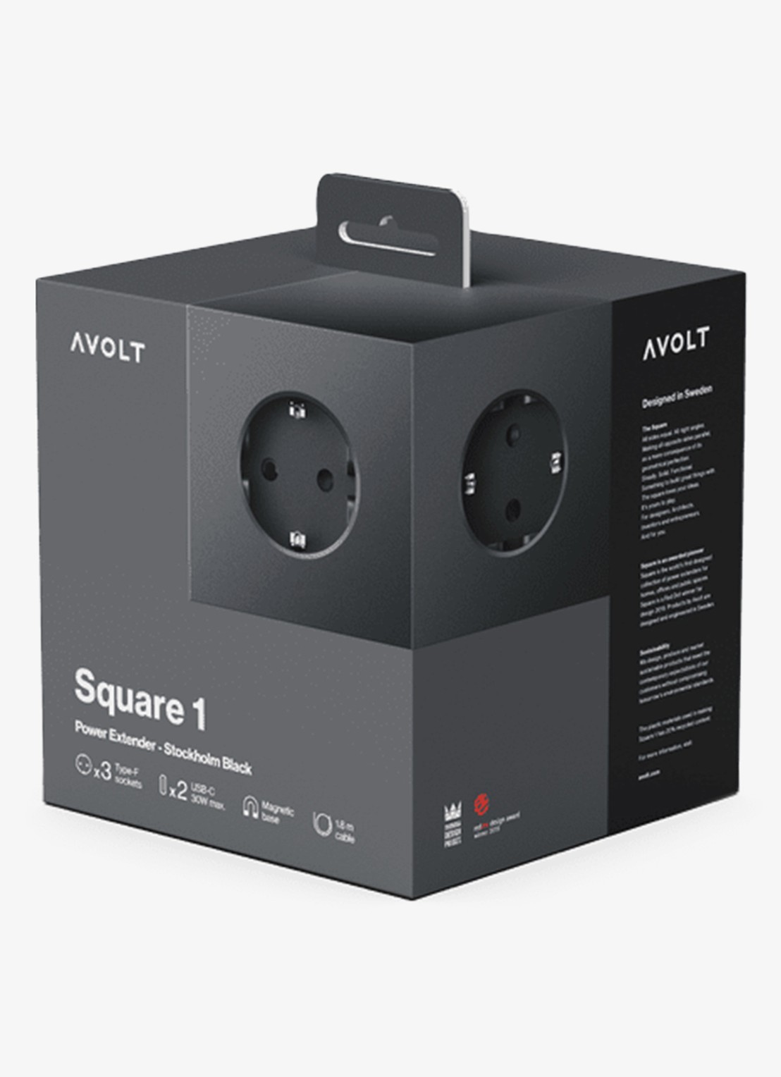 Avolt Square 1 Dual USB-C stekkerdoos 30W - 1,8 meter - detail 7 zwart