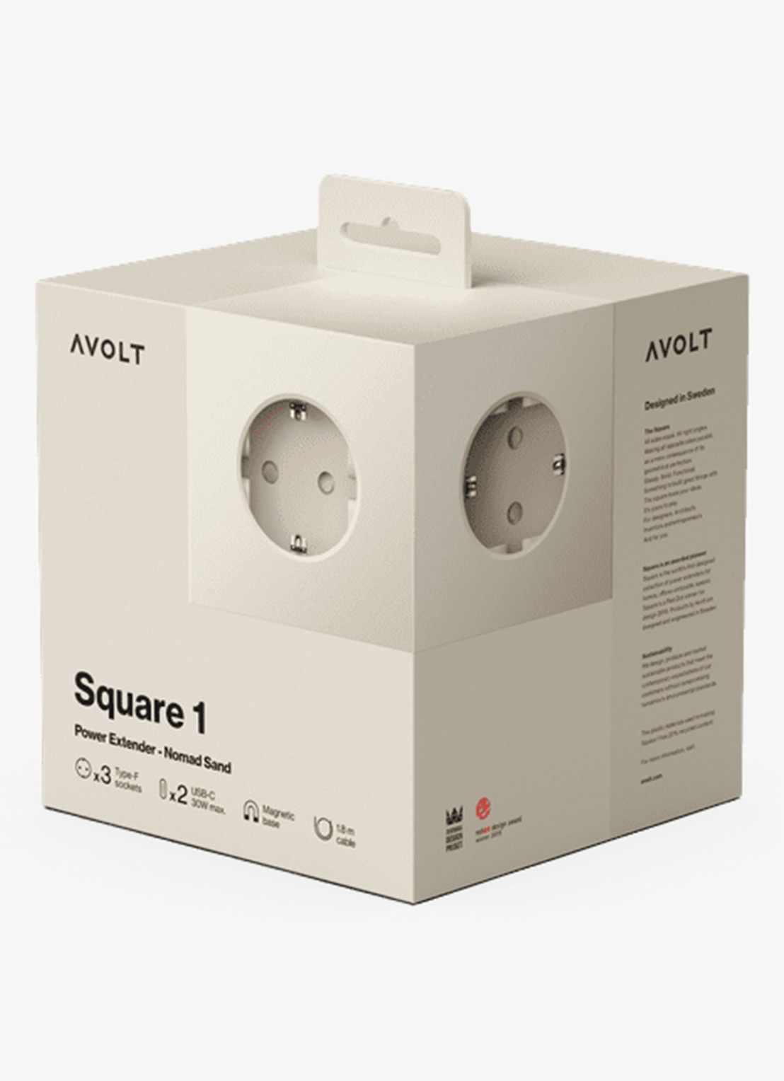 Avolt Square 1 Dual USB-C stekkerdoos 30W - 1,8 meter - detail 2 beige
