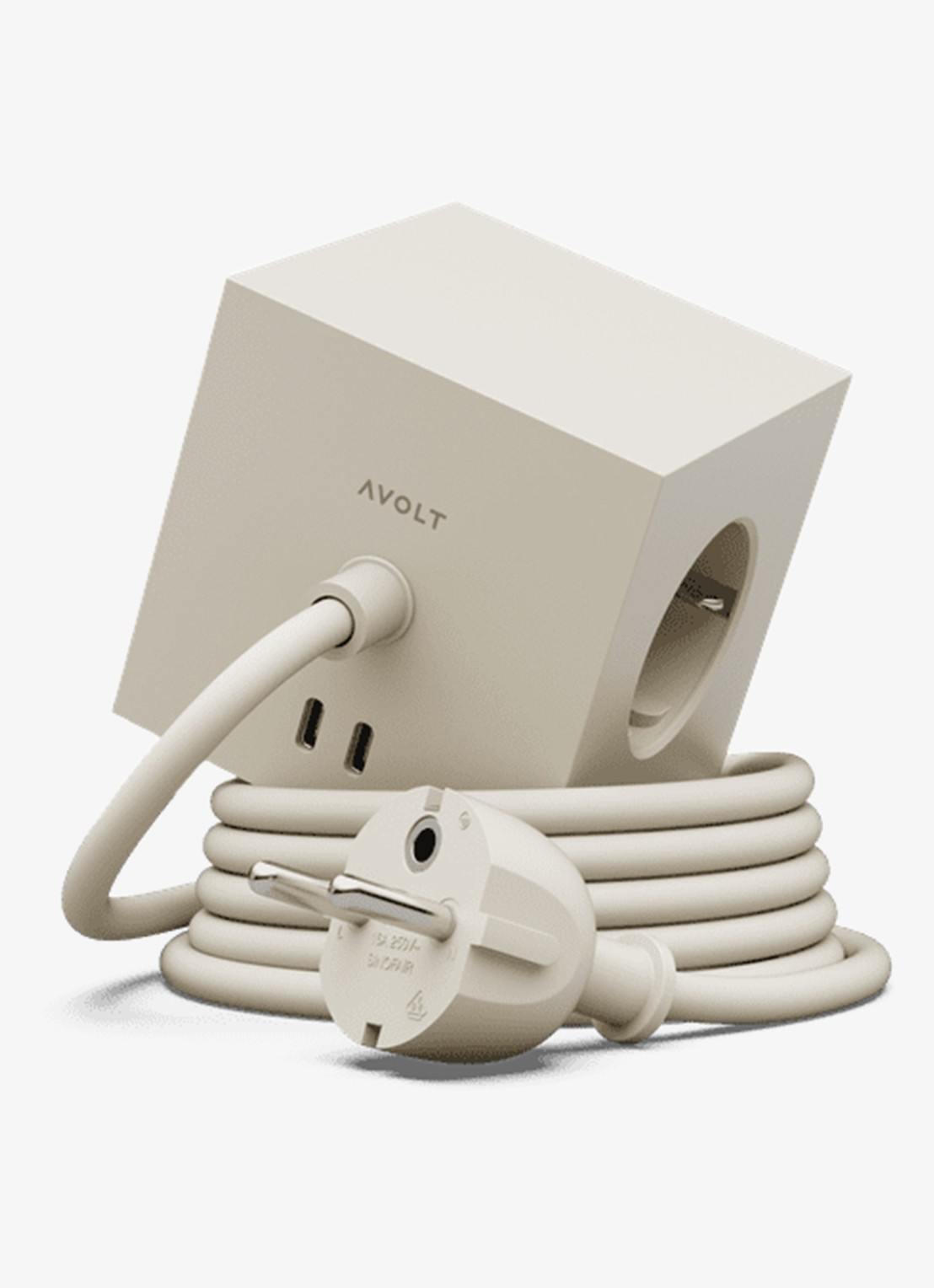 Avolt Square 1 Dual USB-C stekkerdoos 30W - 1,8 meter - voorkant beige