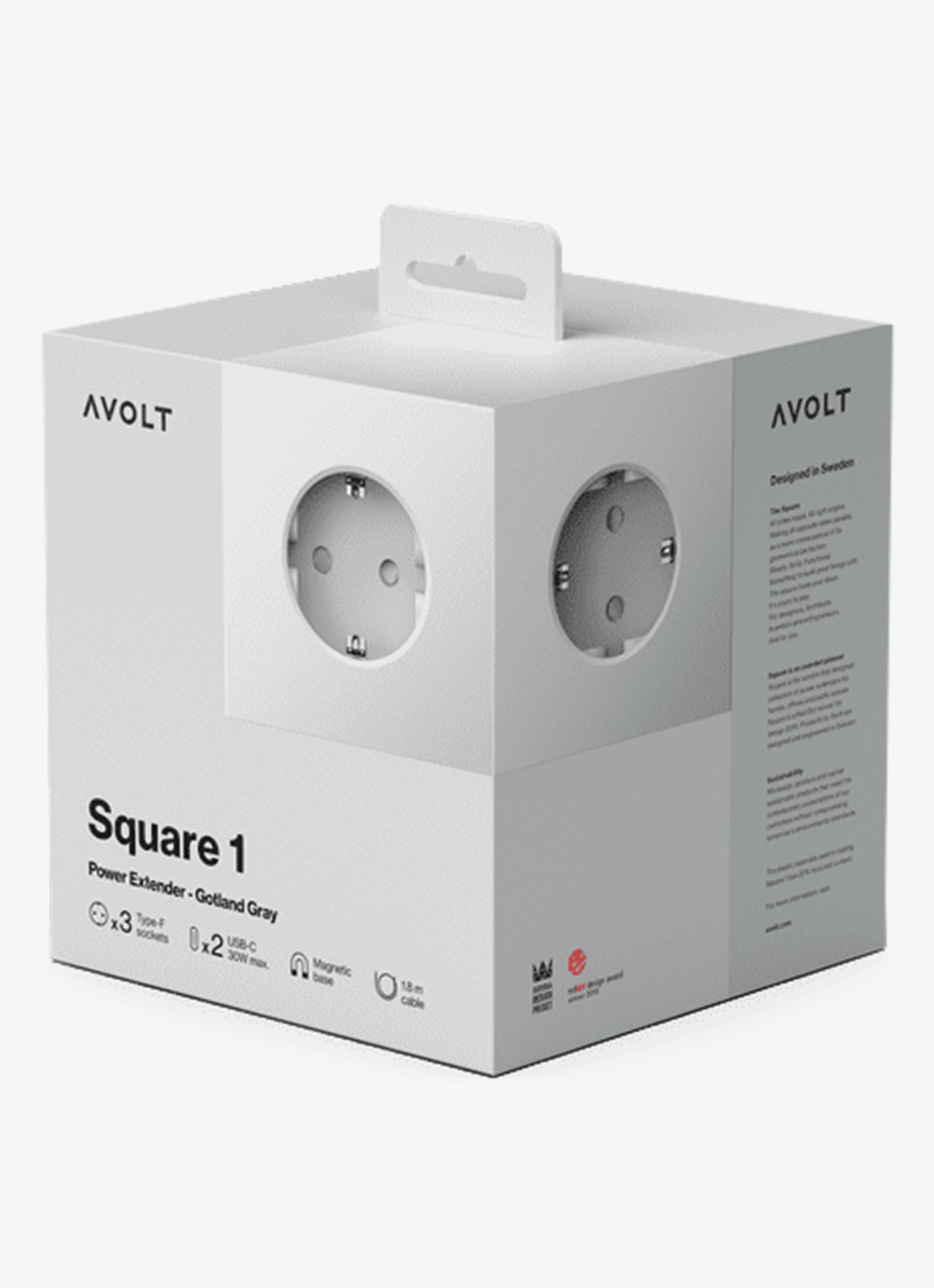 Avolt Square 1 Dual USB-C stekkerdoos 30W - 1,8 meter - detail 2 grijs