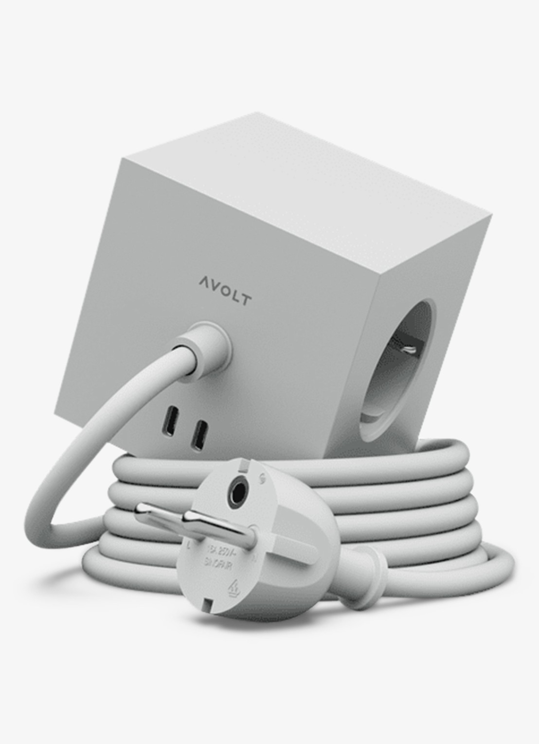 Avolt Square 1 Dual USB-C stekkerdoos 30W - 1,8 meter - voorkant grijs