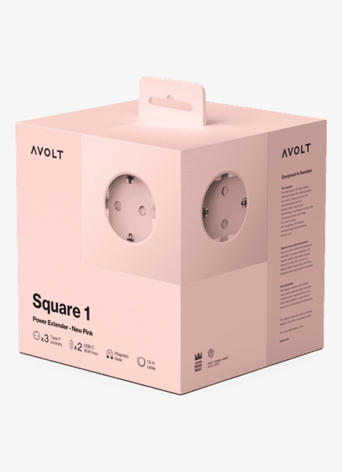 Avolt Square 1 Dual USB-C stekkerdoos 30W - 1,8 meter - detail roze