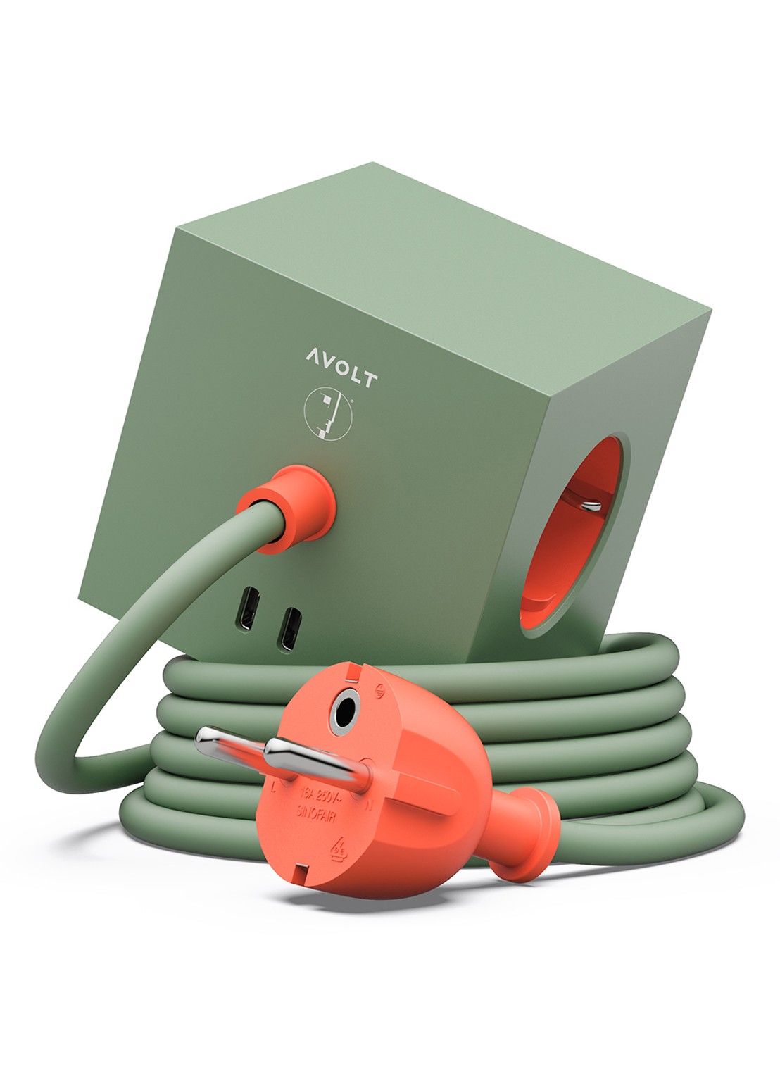 Avolt Square 1 Dual USB-C stekkerdoos 30W - 1,8 meter - voorkant groen