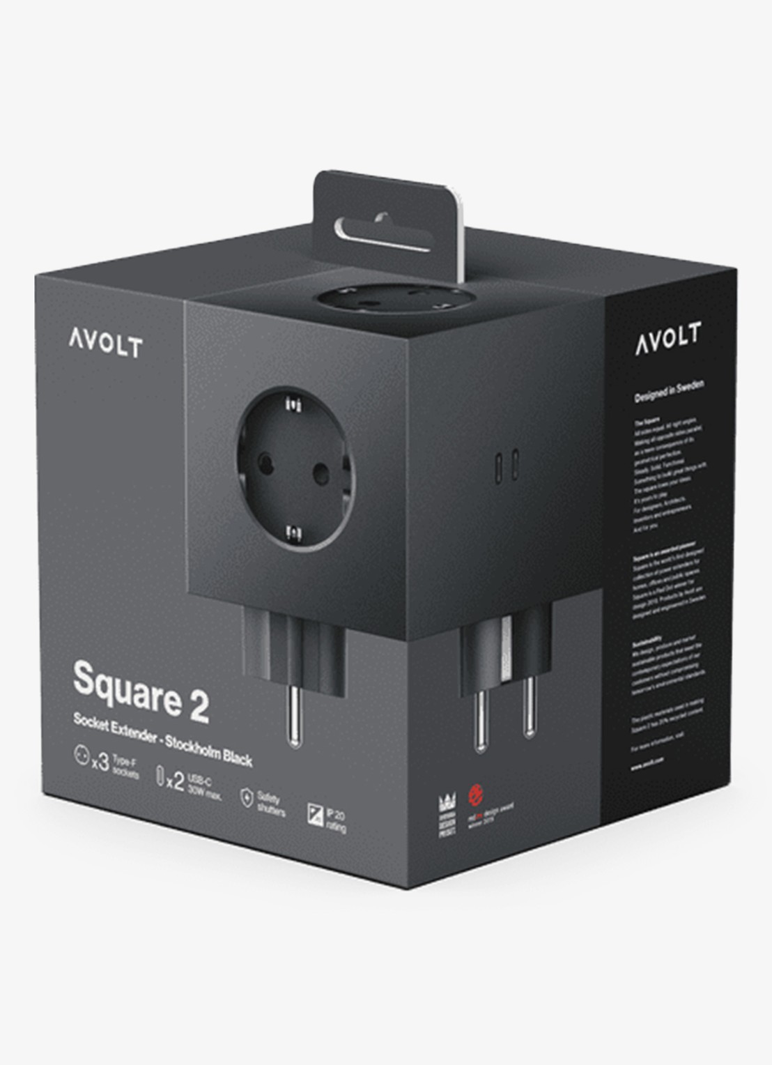Avolt Square 2 Dual USB-C stekkerdoos 30W - detail 5 zwart