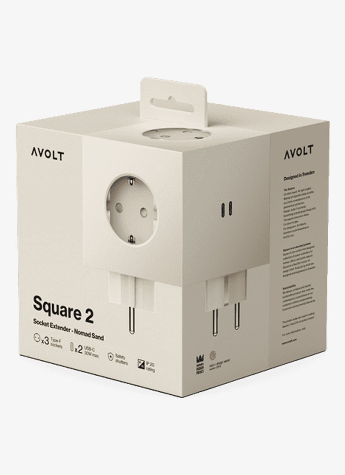 Avolt Square 2 Dual USB-C stekkerdoos 30W - detail 4 beige