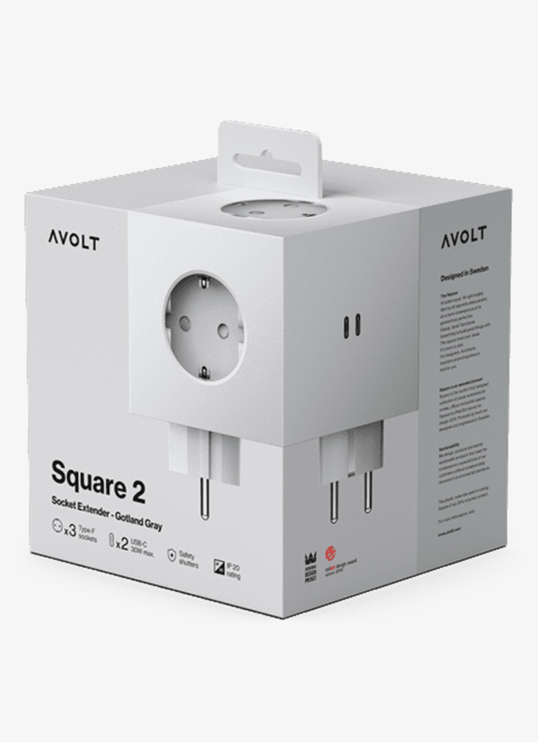Avolt Square 2 Dual USB-C stekkerdoos 30W - detail 3 grijs